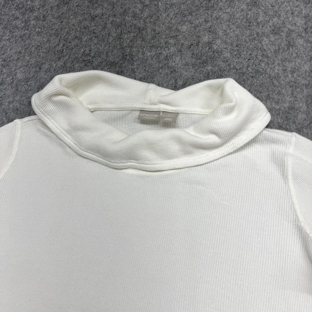 Chicos Zenergy Shirt Womens 2 12/14 Off White Waffle Knit Cowl Neck Pocket - Picture 4 of 16